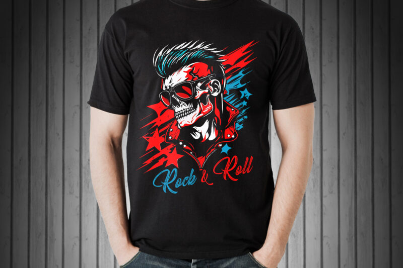 Vector skull rock and roll art for t-shirt