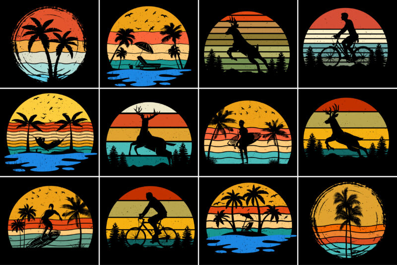 Sunset T-Shirt Design Graphic Bundle,Retro Vintage Sunset Background.Retro Sunset Background,Vintage Retro Background,Vintage Sunset Background,Retro Colorful Background,Vintage Colorful Background,T Shirt Vector Elements,Vintage Circle Sunset,retro Circle Sunset,Sunset Graphic Design,Half Circle Vintage,Retro Striped