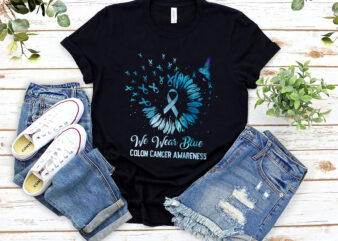 We Wear Blue Colon Cancer Awareness Ribbon Sunflower T-Shirt PL