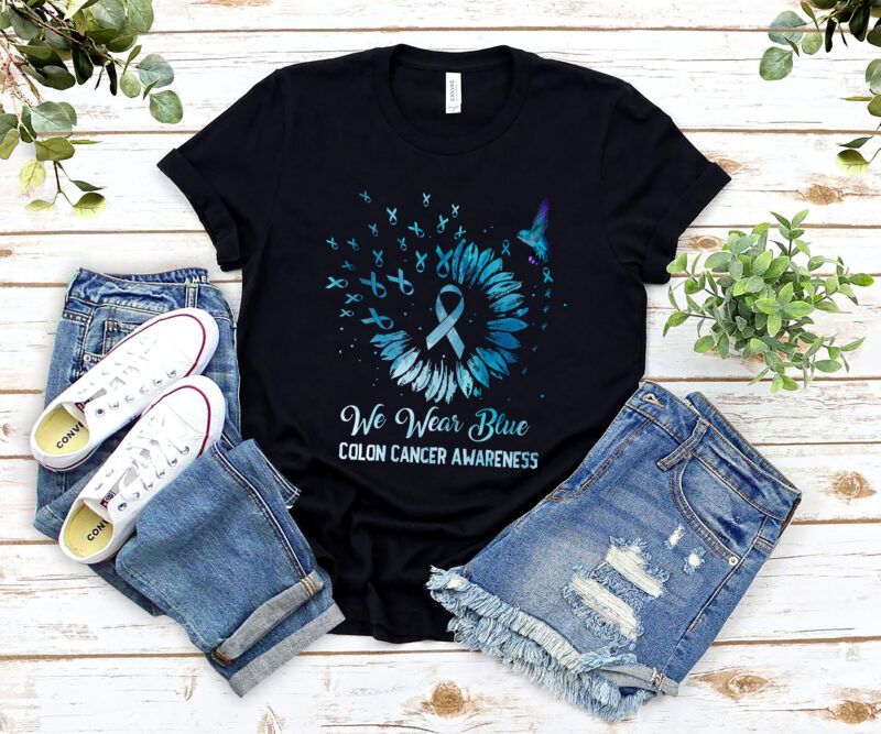 We Wear Blue Colon Cancer Awareness Ribbon Sunflower T-Shirt PL