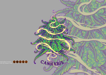 Weed leaf plant smoke effect swirls logo cartoon illustration