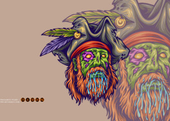 Zombie pirate monster horror logo cartoon illustrations t shirt graphic design