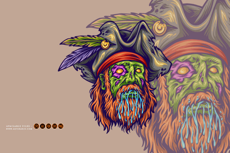 Zombie pirate monster horror logo cartoon illustrations