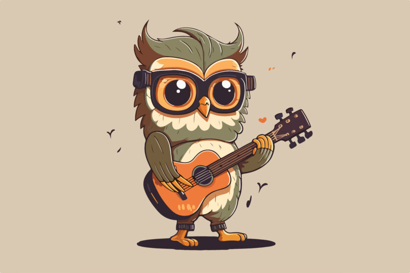 Vector owl character with guitar for t-shirt design