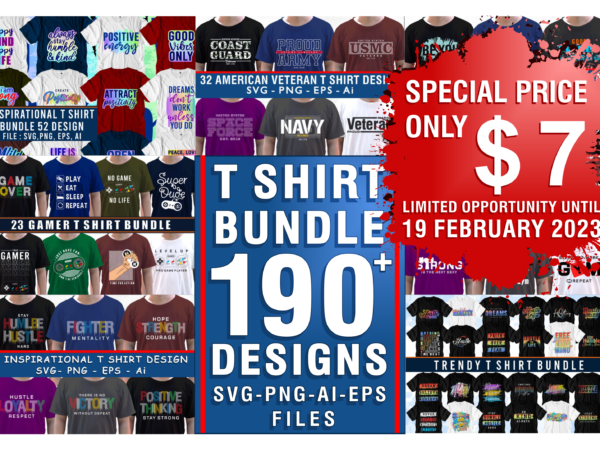 Huge 190+ t shirt designs bundle, inspirational t shirt designs, gym t shirt designs, motivational t shirt design, quotes t shirt designs, slogans t shirt design, gamer t shirt designs,