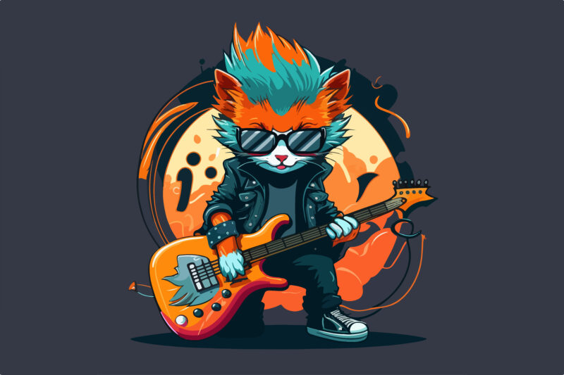 Vector cat character with guitar