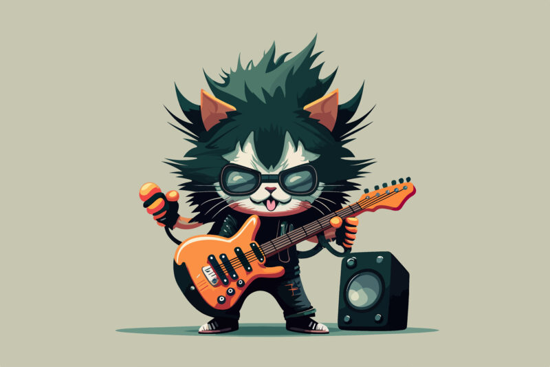Vector cat character with guitar