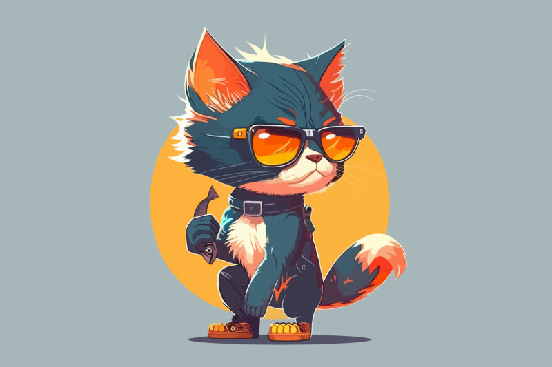 Vector cat character with guitar for t-shirt design
