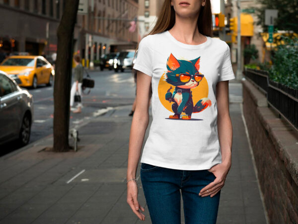 Vector cat character with guitar for t-shirt design