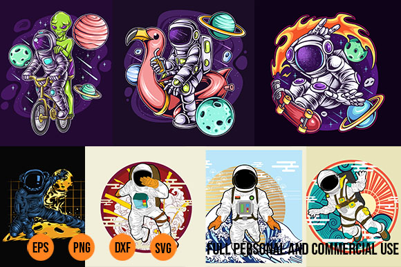 Astronaut T Shirt Design Bundle 21 JPG EPS Files best seller top trending