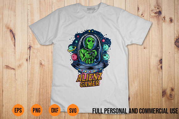 Funny Cartoon Alien Gamer Vector Design PNG EPS Dile Shirt Design