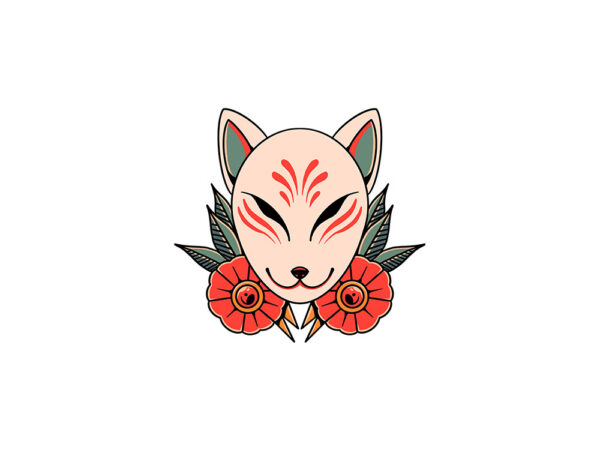 Kitsune mask t shirt vector art