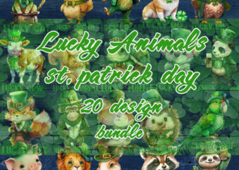 Lucky Animals St.patrick’s Day Bundle, Irish Day, Corgi, owl, Bear, Cat, Pig, Parrot, Sloth, Raccoon