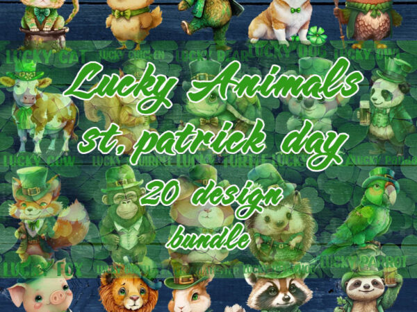 Lucky animals st.patrick’s day bundle, irish day, corgi, owl, bear, cat, pig, parrot, sloth, raccoon t shirt vector graphic