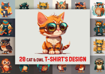 20 cat & owl t-shirts design