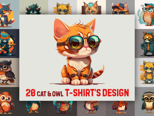 20 cat & owl t-shirts design