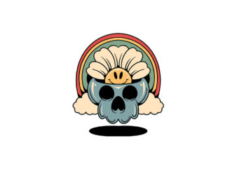 skull and flower cartoon t shirt template vector