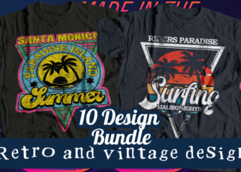 retro and vintage t-shirt 10 bundle design created in 2023, trendy retro design