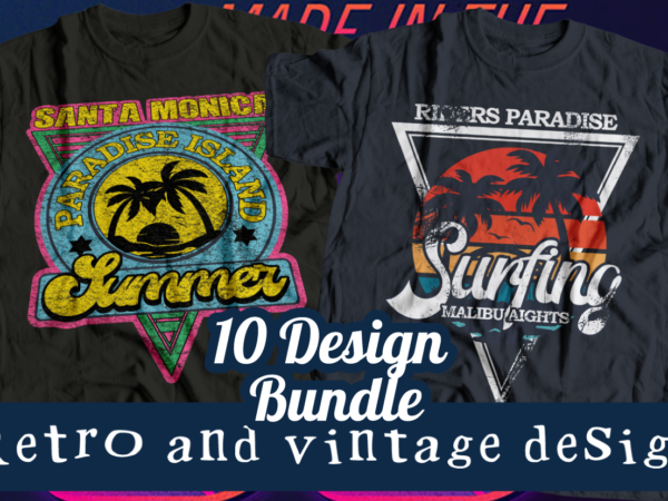 Retro and vintage t-shirt 10 bundle design created in 2023, trendy retro design
