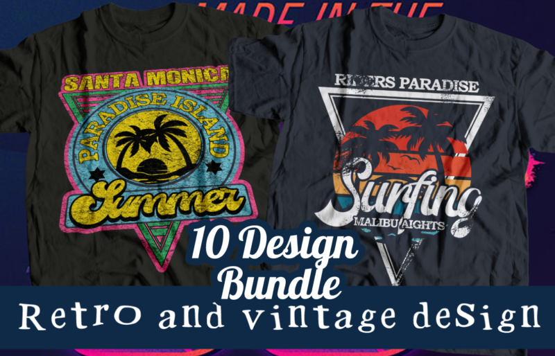 retro and vintage t-shirt 10 bundle design created in 2023, trendy retro design