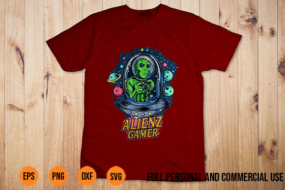 Funny Cartoon Alien Gamer Vector Design PNG EPS Dile Shirt Design