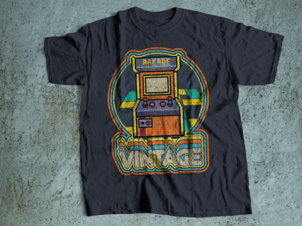 Gaming arcade vintage and retro t-shirt design