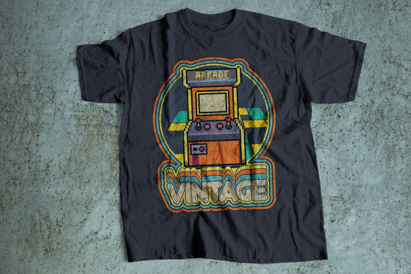 gaming arcade vintage and retro t-shirt design