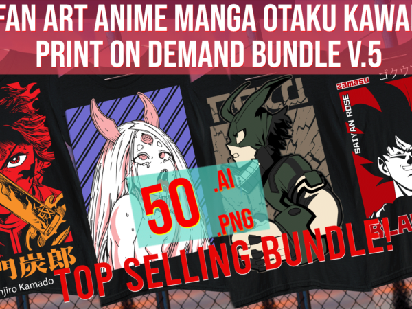 Fan art anime manga otaku kawaii print on demand bundle vol. 5 t shirt graphic design