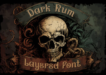 Dark rum. Vintage layered font t shirt vector illustration