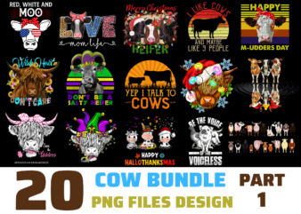 20 Cow PNG T-shirt Designs Bundle For Commercial Use Part 1, Cow T-shirt, Cow png file, Cow digital file, Cow gift, Cow download, Cow design