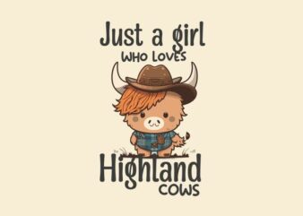 Scottish Highland Cow Just a Girl Who Loves Highland Cows T-Shirt design vector, cowgirl, cowgirl theme