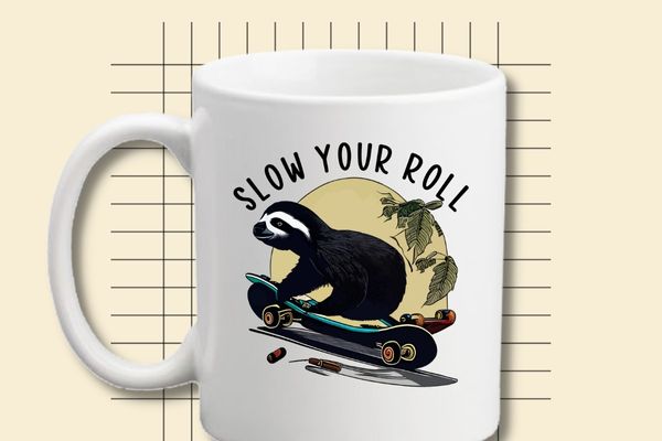 Slow your roll sloth on a skateboard graphic t-shirt design vector, t-shirt, slow, roll, sloth, skateboard, animal, humor