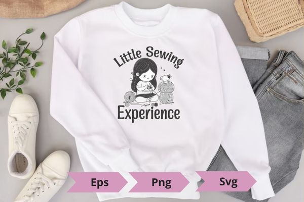 Little sewing experience sewing design illustration, baby girl sewing, knitting, sew t shirt design vector svg