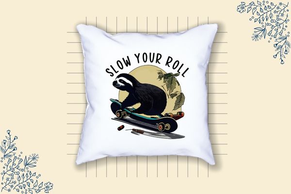 Slow Your Roll Sloth on a Skateboard Graphic T-Shirt design vector, t-shirt, slow, roll, sloth, skateboard, animal, humor