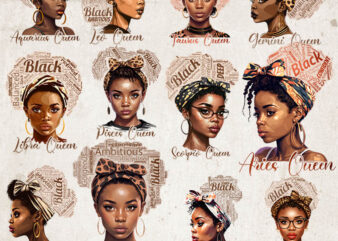12 Gorgeous Zodiac Black Queens Bundle PNG, Women, Black Queens, Zodiac PNG