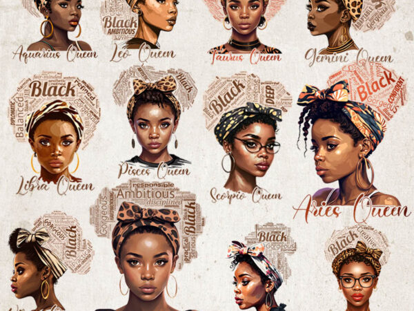 12 gorgeous zodiac black queens bundle png, women, black queens, zodiac png