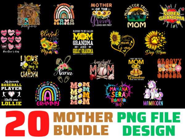 20 mother’s day design bundle png file, grovvy mama design png file