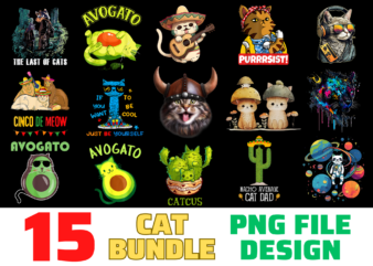 15 Cat shirt Designs Bundle For Commercial Use Part 2, Cat T-shirt, Cat png file, Cat digital file, Cat gift, Cat download, Cat design