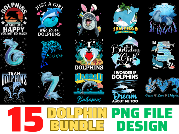 15 dolphin shirt designs bundle for commercial use, dolphin t-shirt, dolphin png file, dolphin digital file, dolphin gift, dolphin download, dolphin design