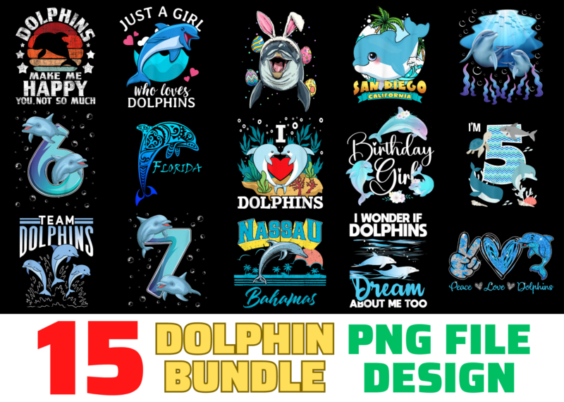 15 Dolphin shirt Designs Bundle For Commercial Use, Dolphin T-shirt, Dolphin png file, Dolphin digital file, Dolphin gift, Dolphin download, Dolphin design