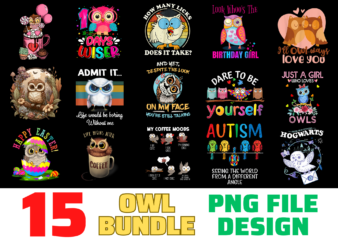 15 Owl shirt Designs Bundle For Commercial Use, Owl T-shirt, Owl png file, Owl digital file, Owl gift, Owl download, Owl design