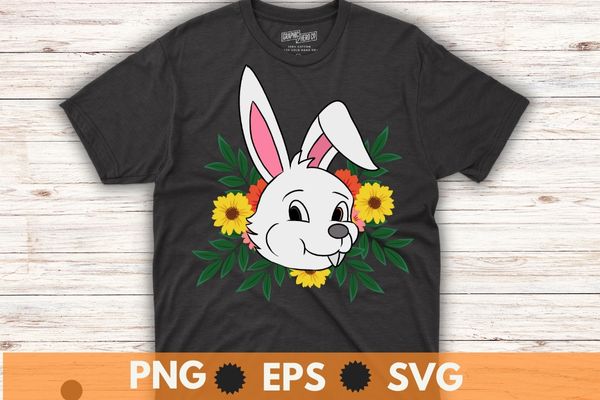 Easter day funny floral nature rabbit hat bunny lover t-shirt design vector,