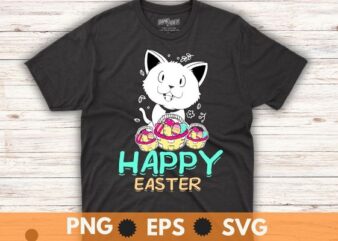 Happy easter day funny cat kitten with easter eggs t shirt design vector,Happy easter day, funny cat, kitten with easter eggs, t shirt design