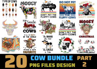 20 Cow PNG T-shirt Designs Bundle For Commercial Use Part 2, Cow T-shirt, Cow png file, Cow digital file, Cow gift, Cow download, Cow design
