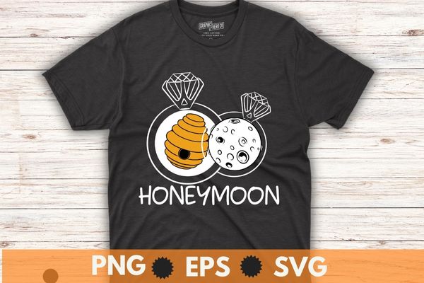 Honey and moon funny honeymoon wedding ring couples t shirt design vector, honeymoon shirt, couple, new wedding, marriage shirt, engagement rings, spouse shirt