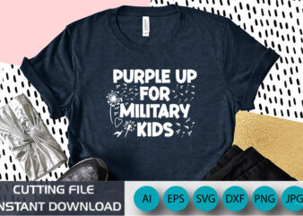 purple up for military kids, dandelion flower vector, cancer awareness month of the military child,typography t-shirt design veterans shirt