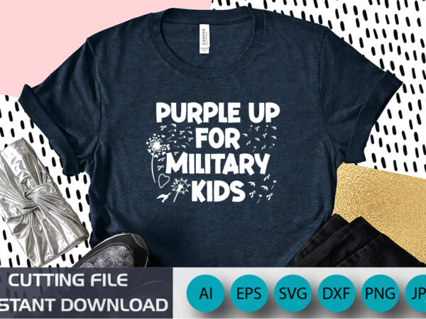 Purple up for military kids, dandelion flower vector, cancer awareness month of the military child,typography t-shirt design veterans shirt