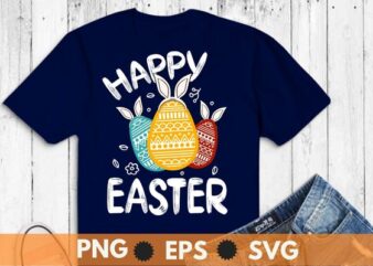 Happy Easter Three eggs Wearing Bunny Ear Kitty Kitten Lover T-Shirt design vector, happy easter, adorable 3 eggs easter costume featuring cute eggs wearing bunny ear, easter eggs basket great