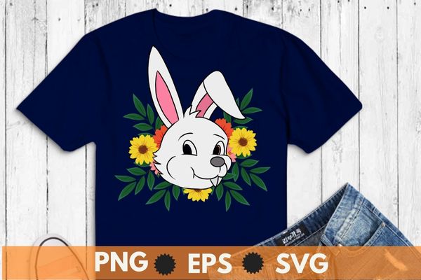 Easter day funny floral nature rabbit hat bunny Lover T-Shirt design vector,