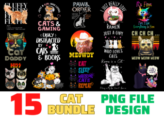 15 Cat shirt Designs Bundle For Commercial Use, Cat T-shirt, Cat png file, Cat digital file, Cat gift, Cat download, Cat design